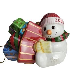Fitz & Floyd Snowman Ornament Frosty Folks 2002 Ceramic Christmas Holiday Winter